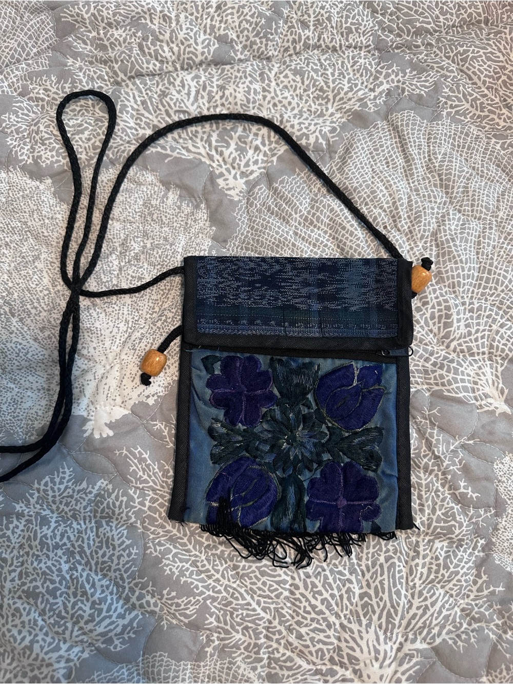 Handcrafted Blue Floral Crossbody Bag